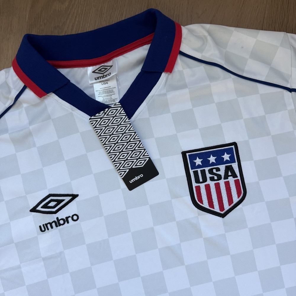 Umbro USA National Soccer Team White Check Jersey Men's Large NWT‎